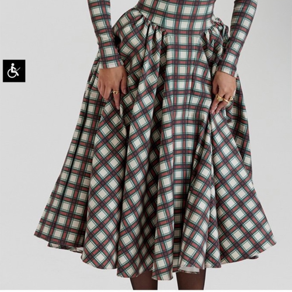House of CB Plaid Long Sleeve Dress - Red, Green, White - Picture 2 of 6